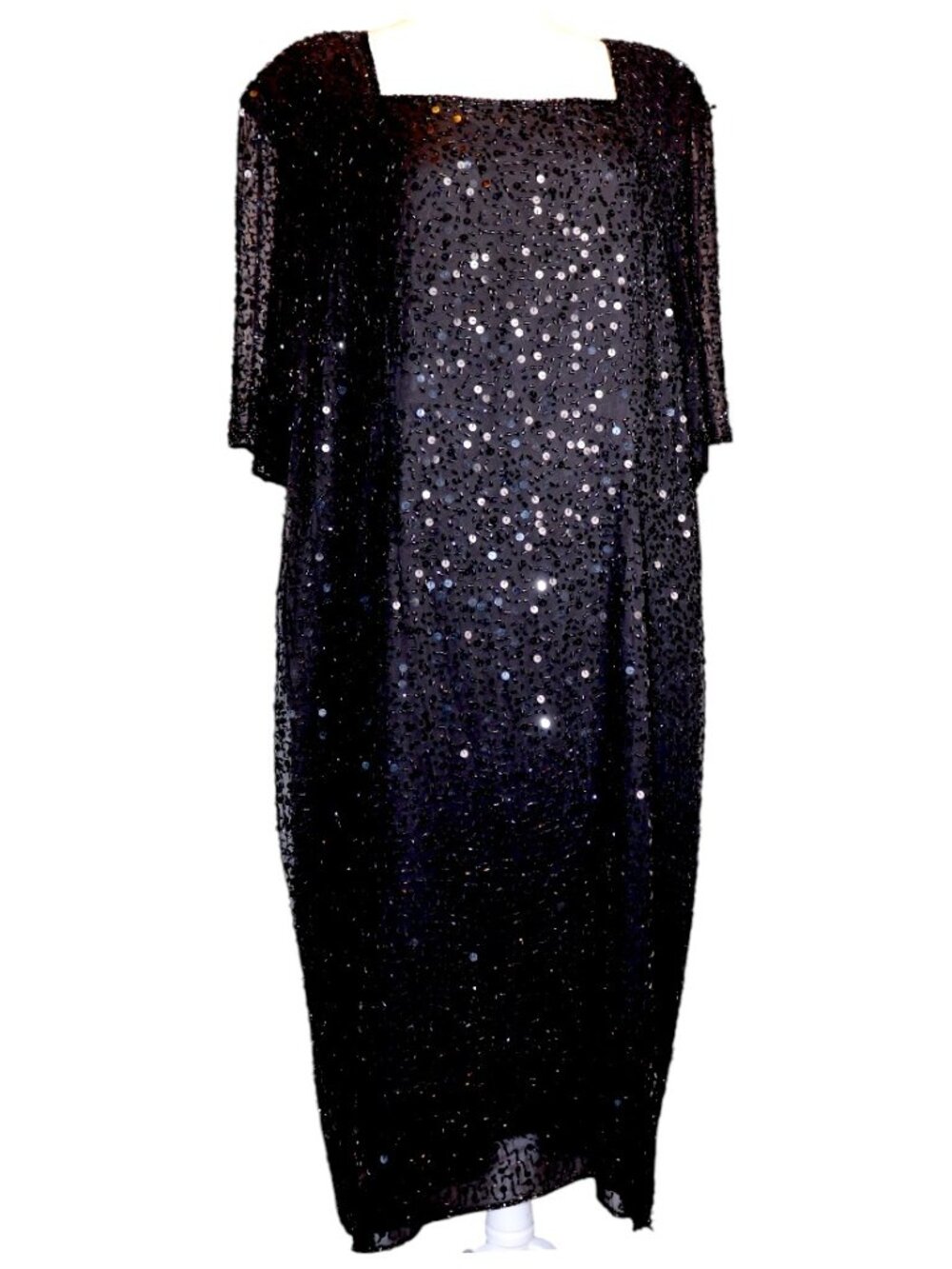 Vintage A.J. Bari Black Embellished Square Neck S/S Formal Dress Size 22 GUC - Picture 2 of 11